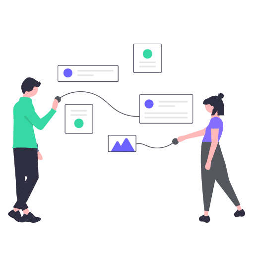 Illustration of two individuals connecting different digital elements, symbolizing streamlined SEO strategies and teamwork from the Best SEO Company in Delhi.